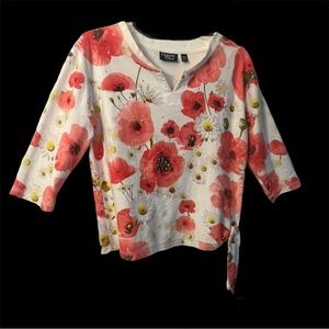 Dew-Drop Rhinestone Embellished Floral 3/4 Sleeve Side Tassel Nautical Yachtwear